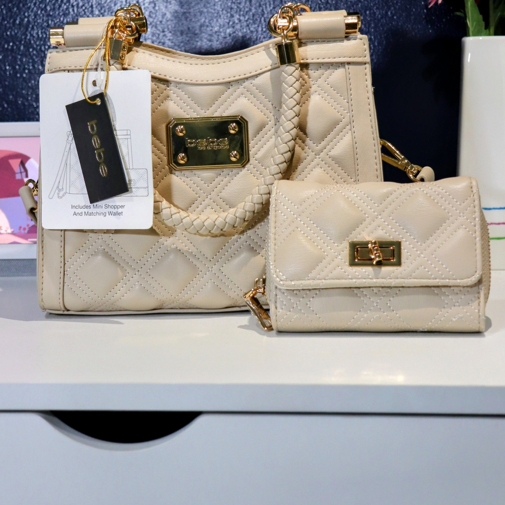Bebe Cream Quilted Women's Bag Set